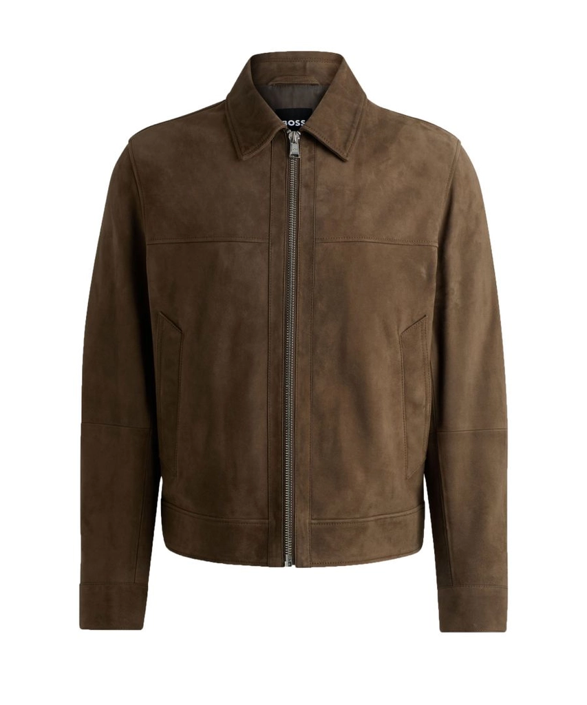 Hugo Boss Mens H-malbano5 Suede Jacket Open Green - Brown - Size X-Large